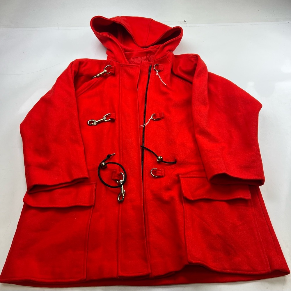 1970s vintage women’s red hooded wool duffle coat M L L84-2 - Picture 2 of 6